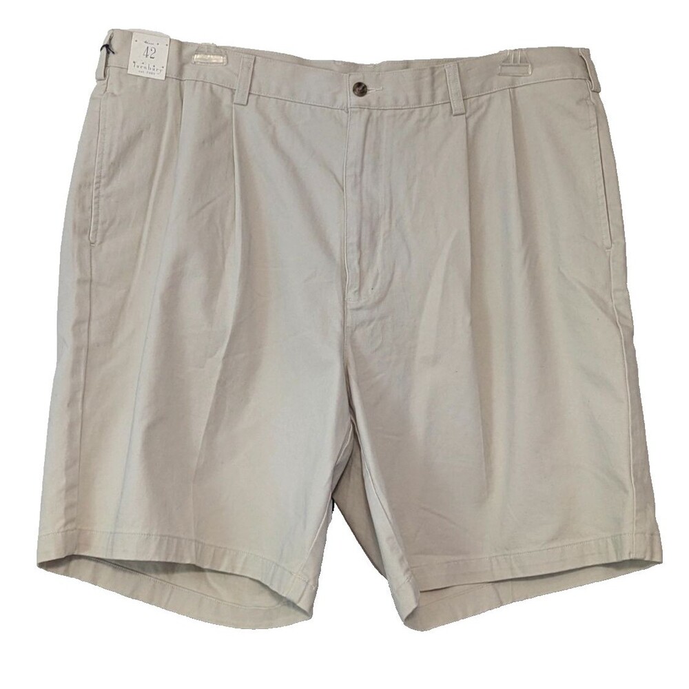 Turnbury Mens Pleated Chino Shorts Size 42 Khaki Beige Classic Fit Golf NWT